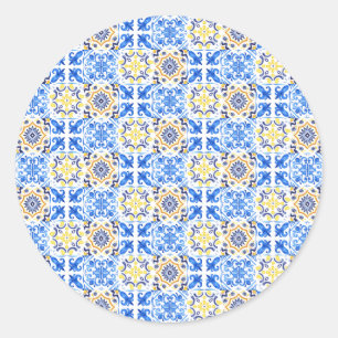 Italian Blue Tile Classic Round Sticker