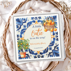 Italian Blue Tile Cutie Orange Citrus Baby Shower Napkin