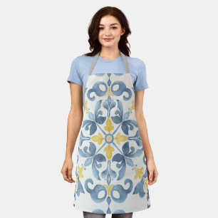 Italian Blue Tile Lemon Apron