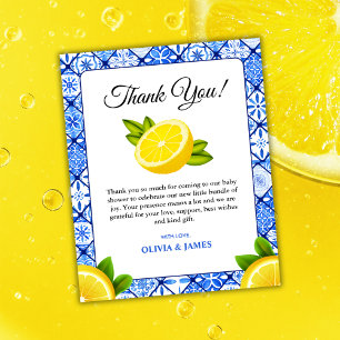 Italian Blue Tile Lemon Baby Shower Thank You Card
