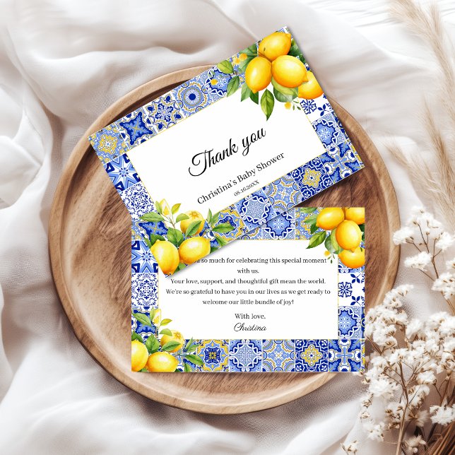 Italian Blue Tile Lemon Baby Shower Thank You Card (Creator Uploaded)