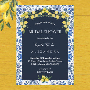 Italian Blue Tile Lemon Bridal Shower Invitation