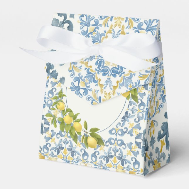 Italian Blue Tile Lemon Favour Box (Front Side)