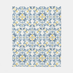 Italian Blue Tile Lemon Fleece Blanket
