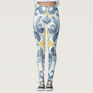Italian Blue Tile Lemon Leggings