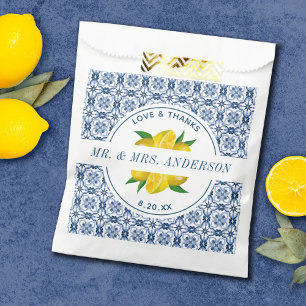 Italian Blue Tile Lemon Wedding Favour Bags