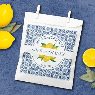 Italian Blue Tile Lemon Wedding Favour Bags
