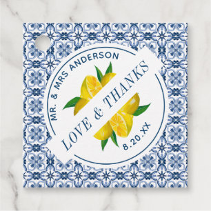 Italian Blue Tile Lemon Wedding Favour Favour Tags