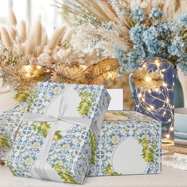 Italian Blue Tile Lemon Wrapping Paper (Creator Uploaded)