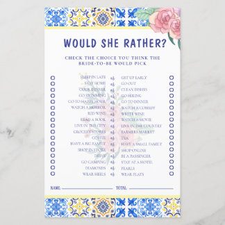 Italian Blue Tile Mamma Mia Bridal Shower Game 
