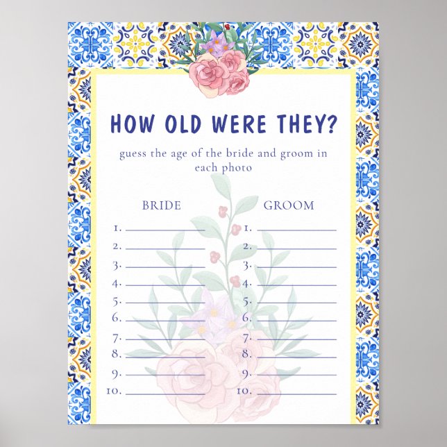 Italian Blue Tile Mamma Mia Bridal Shower Game Poster (Front)