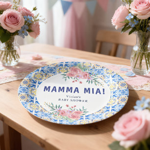 Italian Blue Tile Mamma Mia Paper Plate