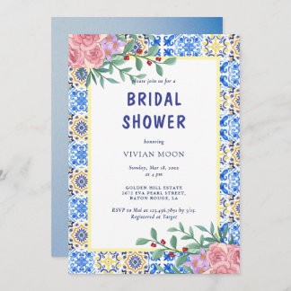 Italian Blue Tile Mediterranean Bridal Shower Invitation