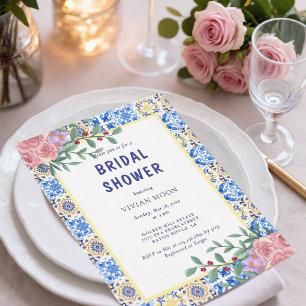 Italian Blue Tile Mediterranean Bridal Shower Invitation