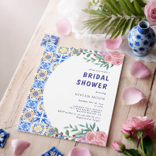 Italian Blue Tile Mediterranean Bridal Shower Invitation