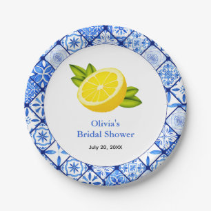Italian Blue Tile Mediterranean Bridal Shower Paper Plate