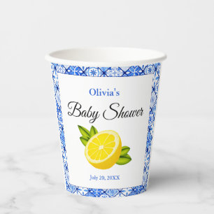 Italian Blue Tile Mediterranean Lemon Baby Shower  Paper Cups