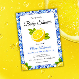Italian Blue Tile Positano Lemon Baby Shower Invitation