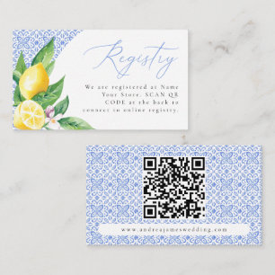 Italian Blue Tile Positano Lemon Registry QR Code Enclosure Card