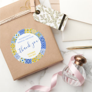 Italian Blue Tile Summer Bridal Shower Thank You   Classic Round Sticker