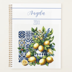Italian blue tiles and lemons   your name planner
