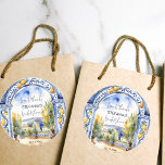 Italian Blue tiles arch lemons bridal shower Classic Round Sticker<br><div class="desc">Italian Blue tiles arch lemons bridal shower thank you favour gift stickers,  watercolor majolica blue tiles arch with lemons Italian scenery favour stickers  for Italian themed bridal shower wedding or party</div>