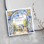 Italian Blue tiles arch lemons bridal shower Napkin<br><div class="desc">Italian Blue Majolica tiles arch with lemons bridal shower tableware personalised napkins,  watercolor blue tiling arch and citrus with  Italian landscape in the background,  navy blue,  white and yellow colour theme.</div>