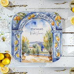 Italian Blue tiles arch lemons bridal shower Paper Plate<br><div class="desc">Italian Blue tiles arch lemons bridal shower tableware personalised party plates,  watercolor blue ceramics arch Italian landscape scenery Mediterranean themed bridal shower plates</div>