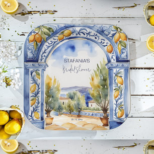 Italian Blue tiles arch lemons bridal shower Paper Plate
