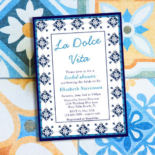 Italian Blue Tiles La Dolce Vita Bridal Shower  Invitation