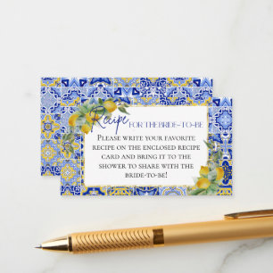 Italian Blue Tiles Lemon Bride Recipe Request Enclosure Card