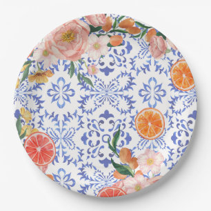 Italian blue tiles mediterranean Bridal Shower  Paper Plate