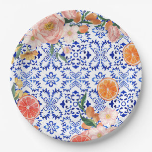 Italian blue tiles mediterranean Bridal Shower  Paper Plate