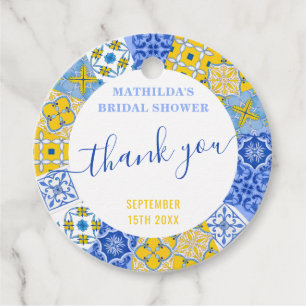 Italian Blue Tiles Thank You Bridal Shower Favour Tags