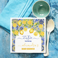 Italian blue tiles watercolor lemon baby shower