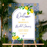 Italian blue tiles watercolor lemon bridal welcome acrylic sign<br><div class="desc">Our Italian-Mediterranean inspired blue ceramic tile pattern paired with cheerful hand painted yellow green watercolor lemons creates a fresh and modern bridal shower welcome transparent acrylic sign that's sure to impress! Featuring a modern arch shape and elegant brush script. Impress your guests with this trendy and unique design that will...</div>