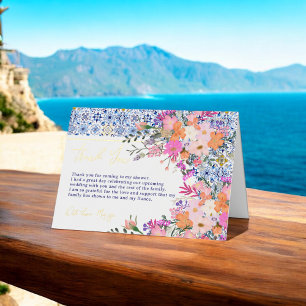 Italian blue tiles wildflowers bridal shower foil greeting card