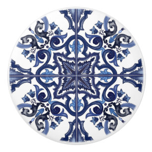 Italian Blue & White Sicilian Majolica Mosaic Ceramic Knob