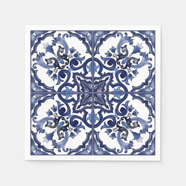 Italian Blue & White Sicilian Majolica Mosaic Napkin (Front)