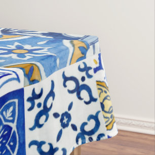 Italian Blue, White & Yellow Mediterranean Pattern Tablecloth