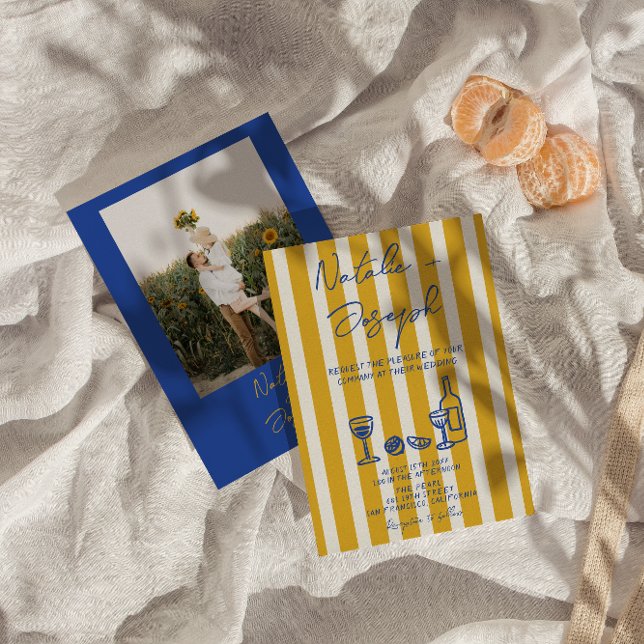 Italian Blue Yellow Hand Written Photo Wedding Invitation (Creator Uploaded)