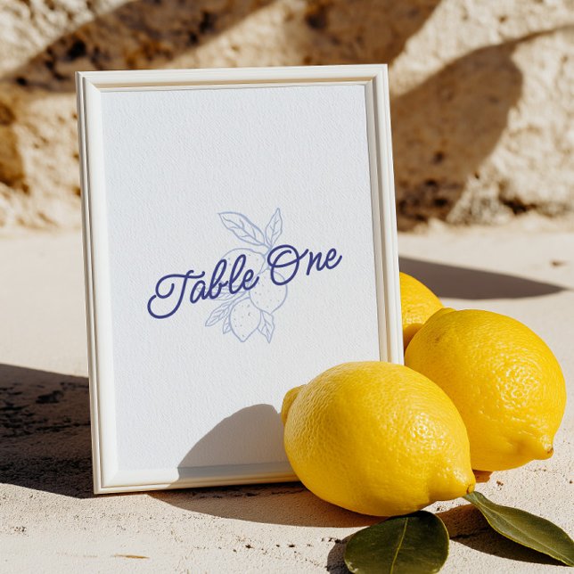 Italian Blue & Yellow Lemon Wedding Table Number (Italian Blue & Yellow Lemon Wedding Table Number)
