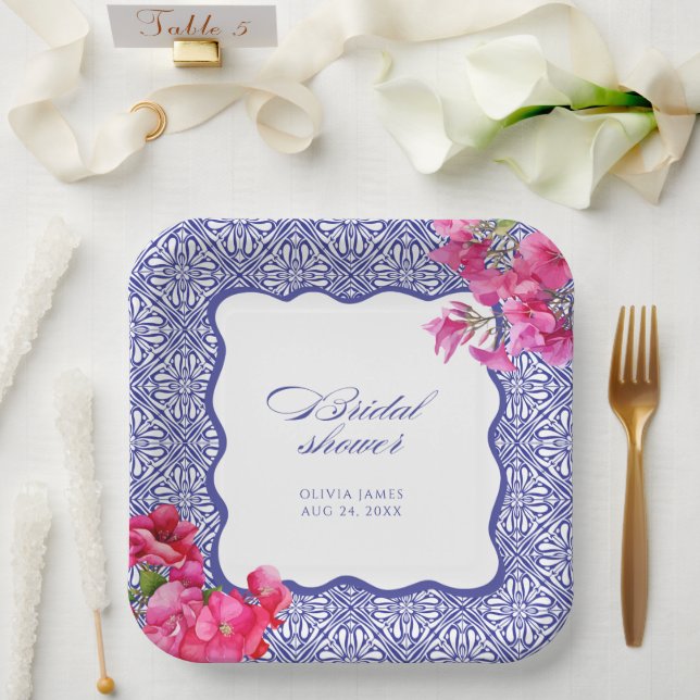 Italian bougainvillea bridal shower paper plate (Wedding)
