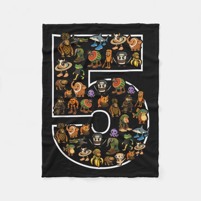 Italian Brainrot Birthday 5 Age Meme 5th Kids Boys Fleece Blanket (Front)