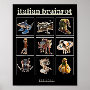 Italian Brainrot Characaters Meme Gen Z Funny Humo Poster