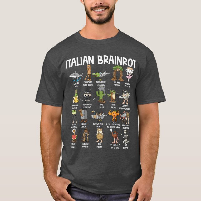 Italian Brainrot Characters Funny Meme Popular Tre T-Shirt (Front)