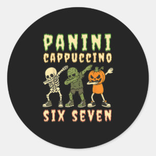 Italian Brainrot Halloween Panini Cappuccino Six S Classic Round Sticker