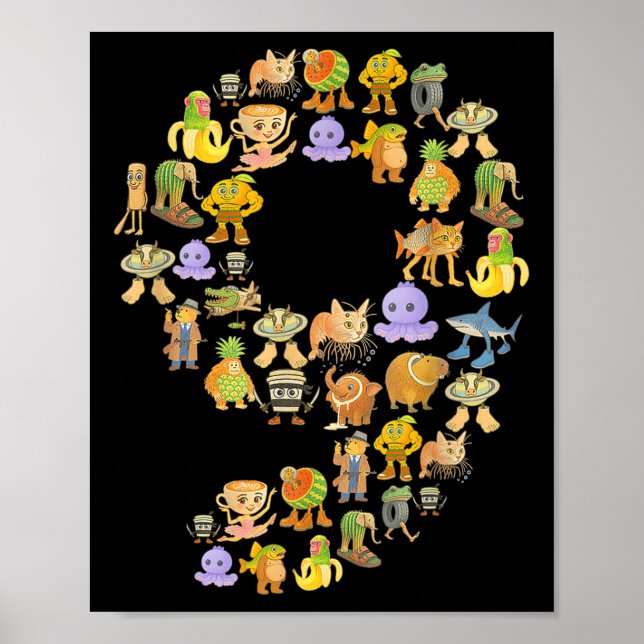 Italian Brainrot Meme 9th Birthday Party 9 Year Ol Poster (Front)