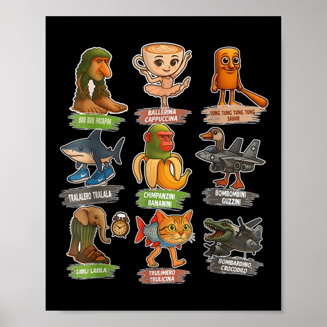 Italian Brainrot Meme Funny All Brainrot Animals H Poster (Front)