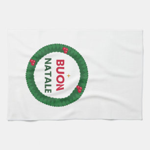 • Italian Buon Natale Christmas Wreath Kitchen Apr Tea Towel